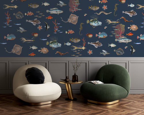 Fish And Coral Wallpaper : Navy Sea Life Mural
