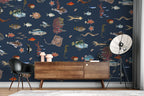Fish And Coral Wallpaper : Navy Sea Life Mural - View 4