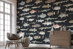 Vintage Fish Species Wallpaper : Sea Life Illustration Mural - View 5