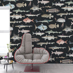 Vintage Fish Species Wallpaper : Sea Life Illustration Mural - View 3