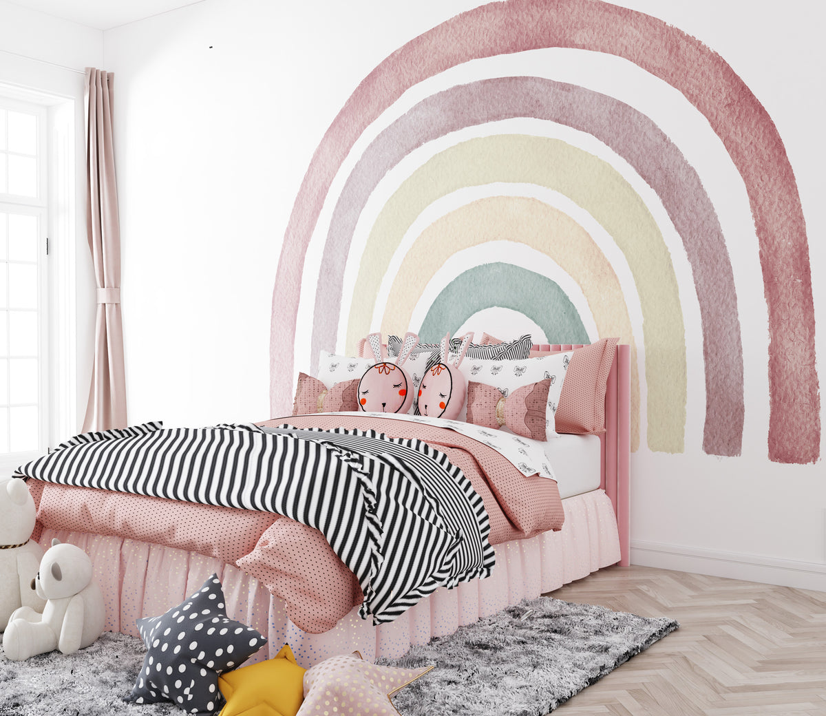 Pastel Rainbow Wallpaper : Soft Watercolor Nursery Mural