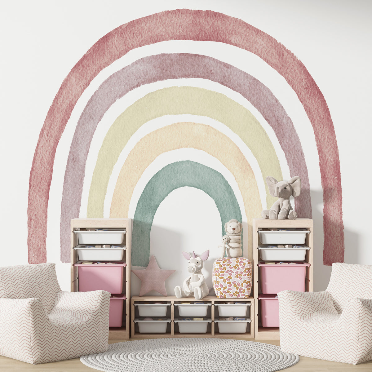 Pastel Rainbow Wallpaper : Soft Watercolor Nursery Mural - View 4
