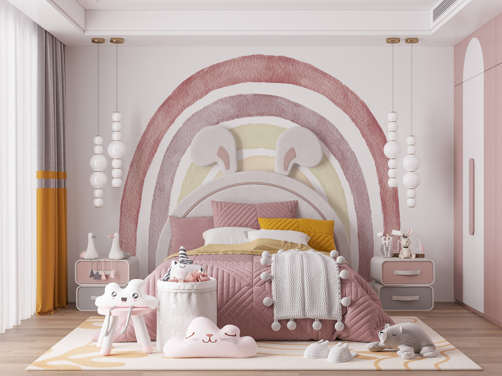 Pastel Rainbow Wallpaper : Soft Watercolor Nursery Mural - View 3