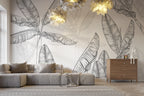 Black And White Banana Tree Wallpaper : Sketch Leaves Mural - View 2