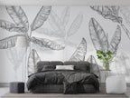 Black And White Banana Tree Wallpaper : Sketch Leaves Mural - View 5
