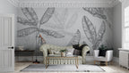 Black And White Banana Tree Wallpaper : Sketch Leaves Mural