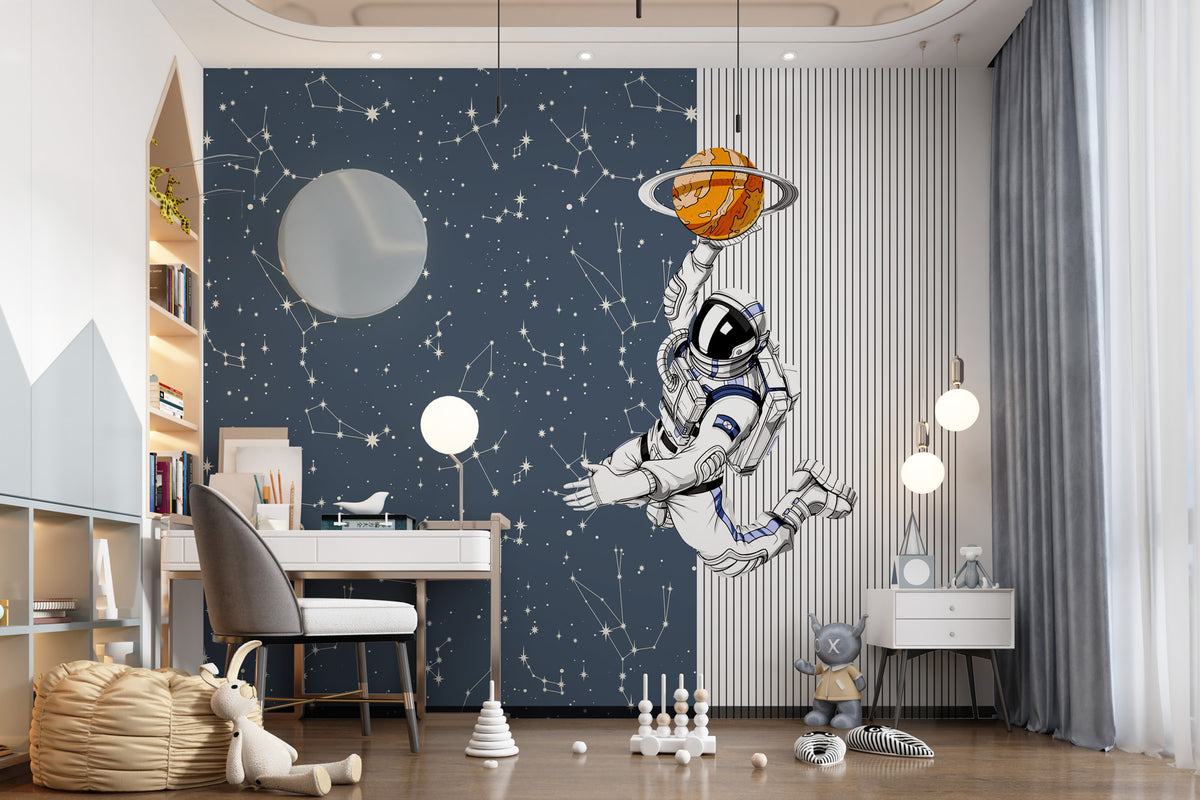 Astronaut Constellation Wallpaper : Line Art Space Kids Mural - View 2