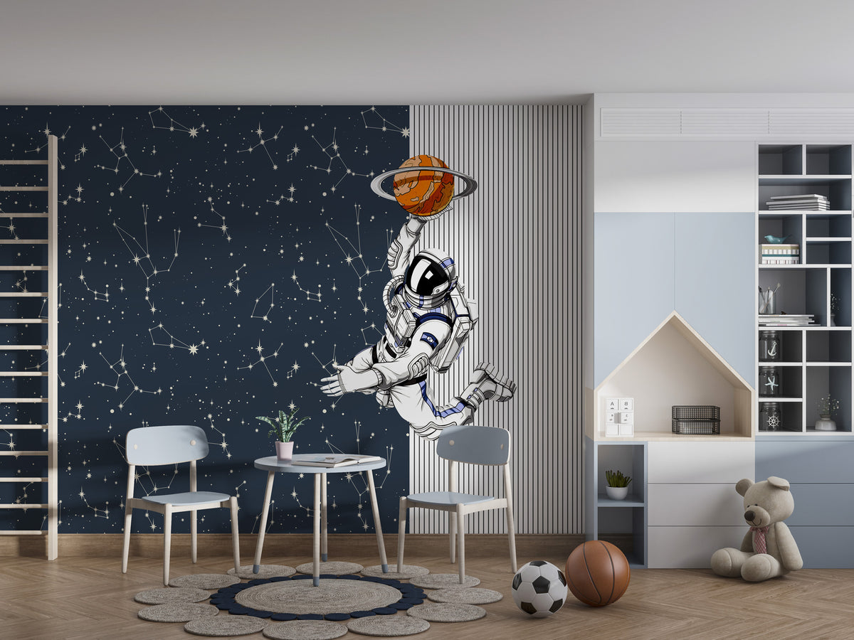 Astronaut Constellation Wallpaper : Line Art Space Kids Mural - View 5