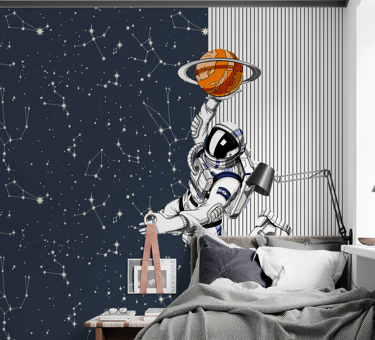 Astronaut Constellation Wallpaper : Line Art Space Kids Mural - View 3