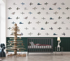 Airplane Pattern Wallpaper : Green Panel Kids Mural - View 2