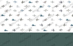 Airplane Pattern Wallpaper : Green Panel Kids Mural - flat design