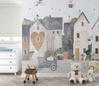 Love Town Animals Wallpaper : Cute Village Kids Mural - View 5