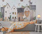 Love Town Animals Wallpaper : Cute Village Kids Mural - View 3
