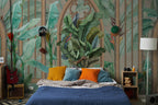 Botanical Arch Window Wallpaper : Banana Leaves and Parrot Mural - View 5