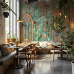 Botanical Arch Window Wallpaper : Banana Leaves and Parrot Mural