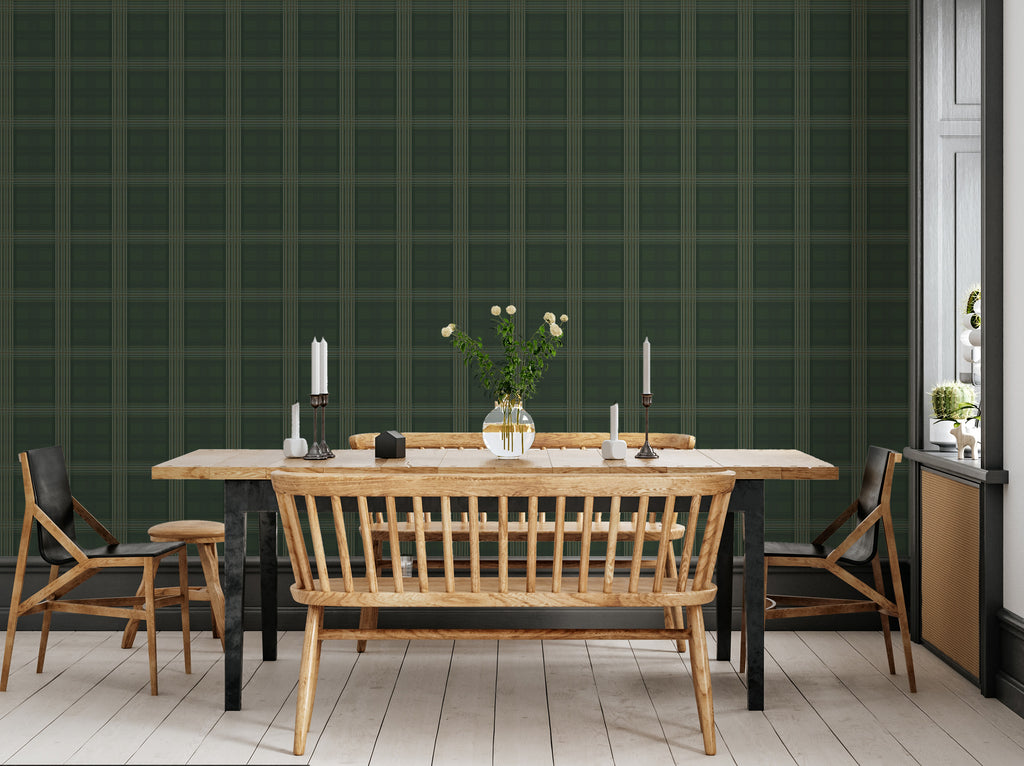 Green Plaid Wallpaper : Dark Forest Tartan Pattern