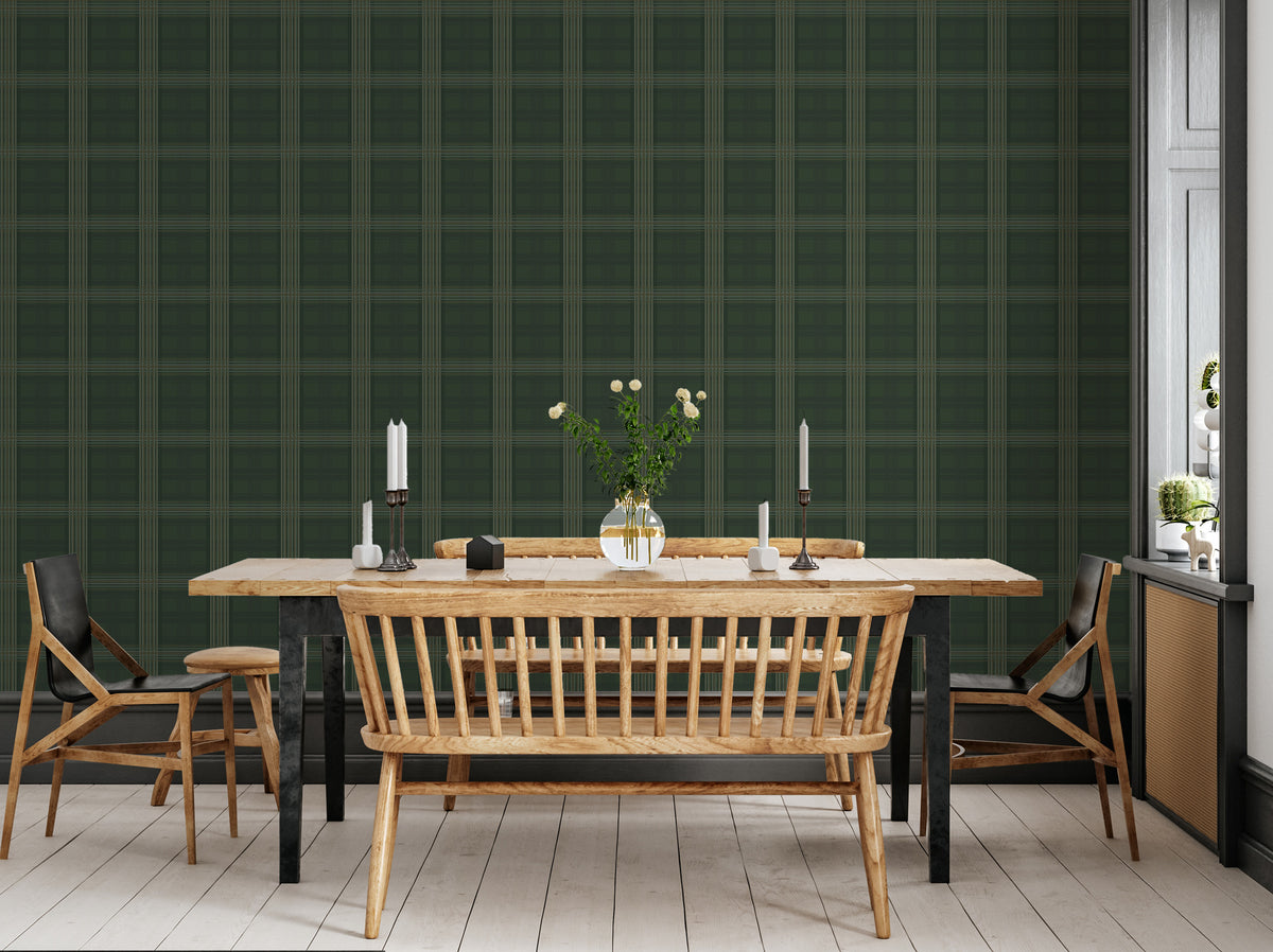 Green Plaid Wallpaper : Dark Forest Tartan Pattern