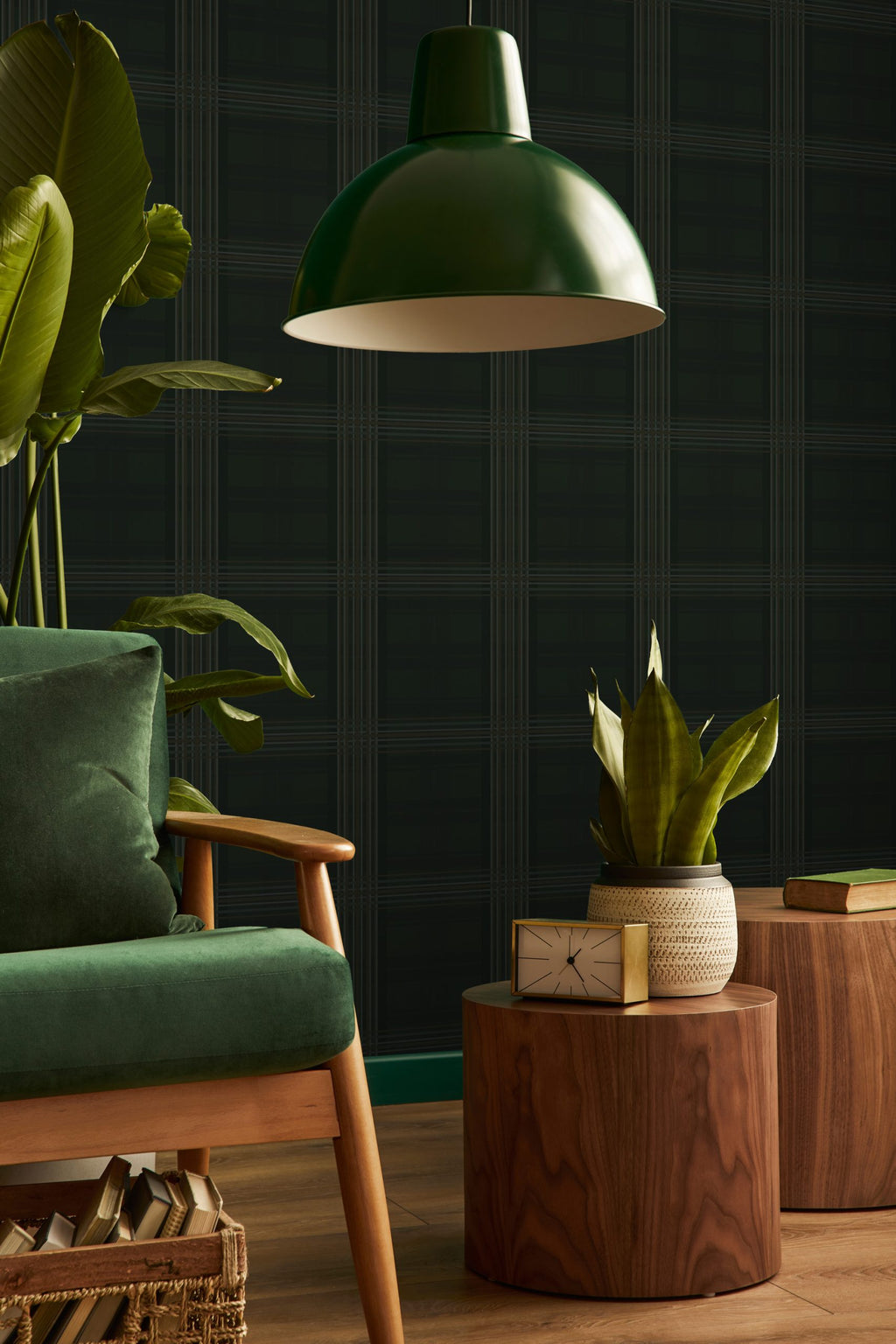 Green Plaid Wallpaper : Dark Forest Tartan Pattern - View 3