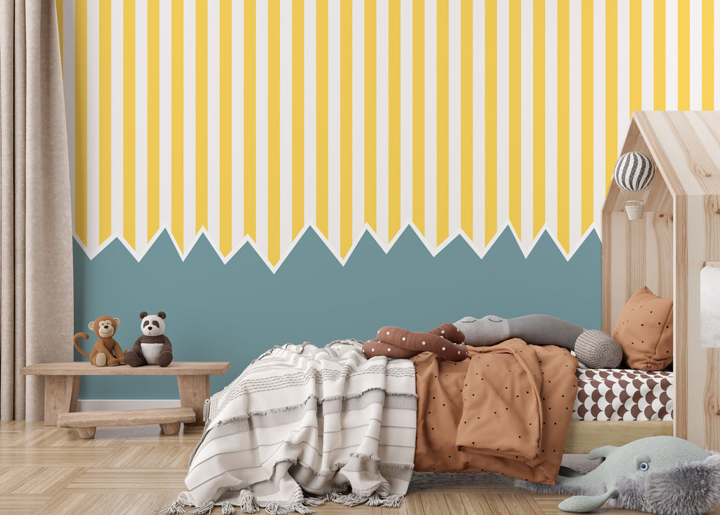 Yellow Stripe Zigzag Wallpaper : Two Tone Kids Room Mural - View 4