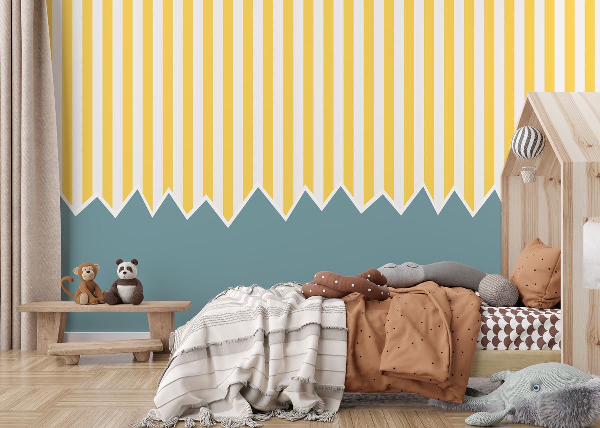 Yellow Stripe Zigzag Wallpaper : Two Tone Kids Room Mural - View 4