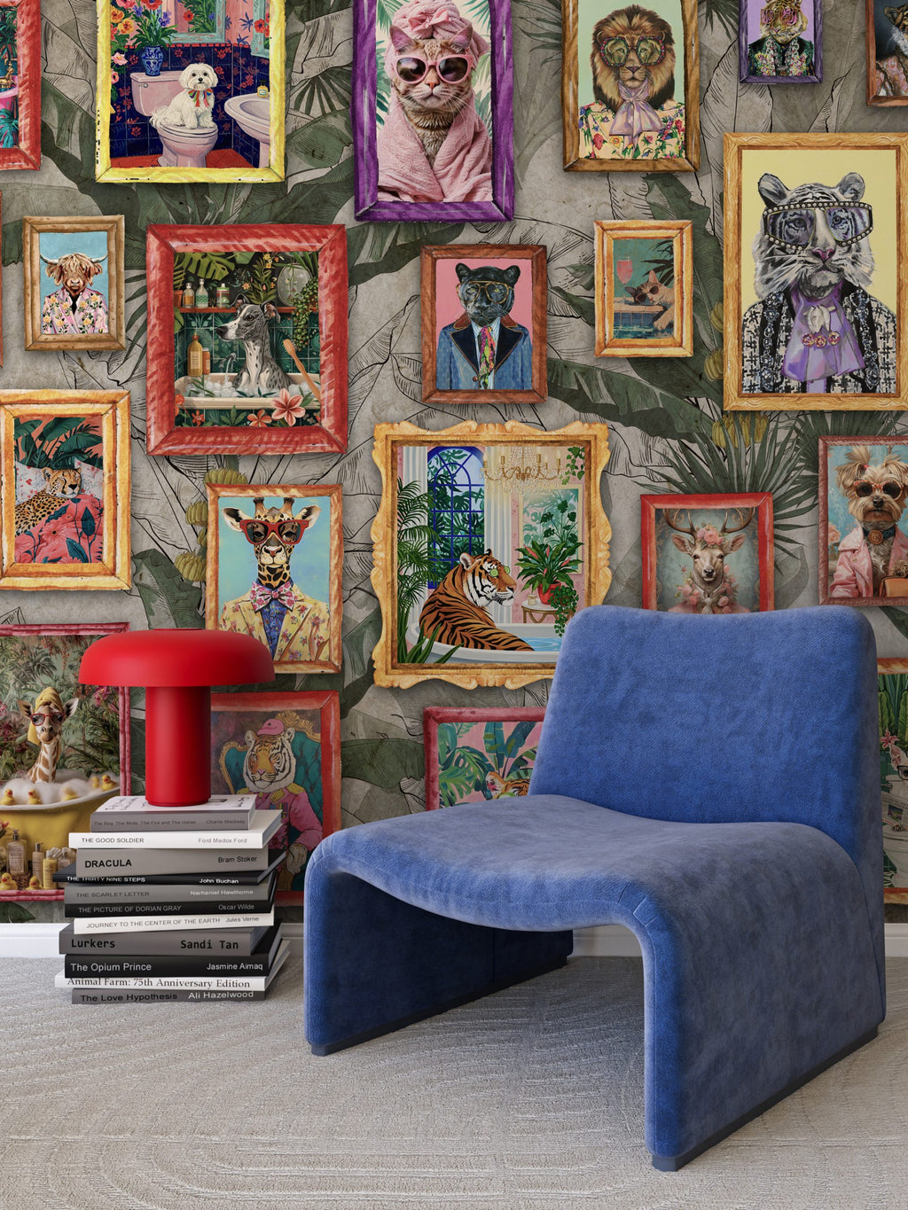 Animal Portrait Gallery Wallpaper : Framed Eclectic Wall Mural