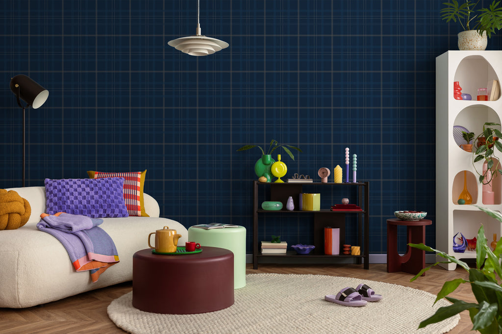 Navy Plaid Wallpaper : Classic Tartan Check Pattern - View 2