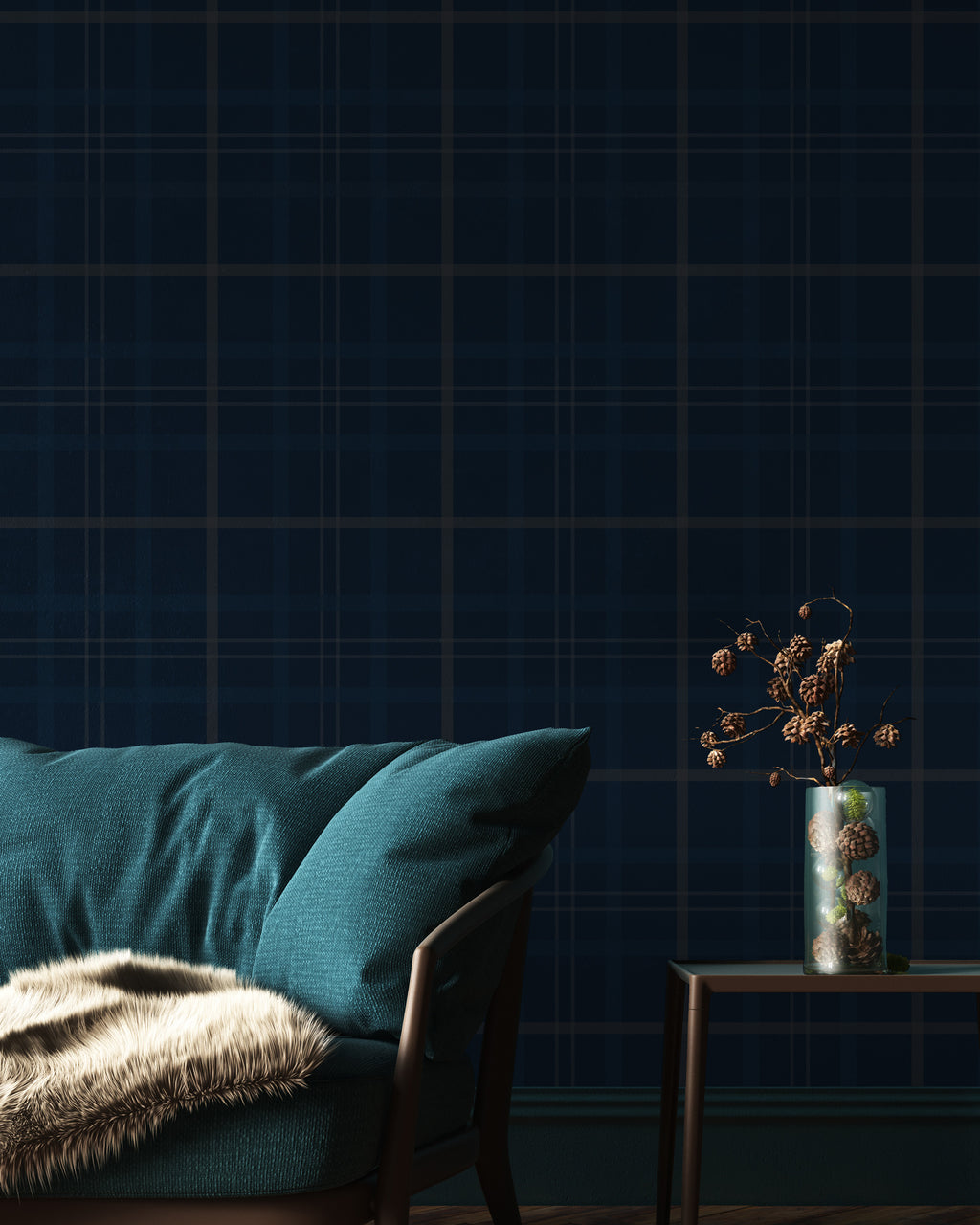 Navy Plaid Wallpaper : Classic Tartan Check Pattern - View 3