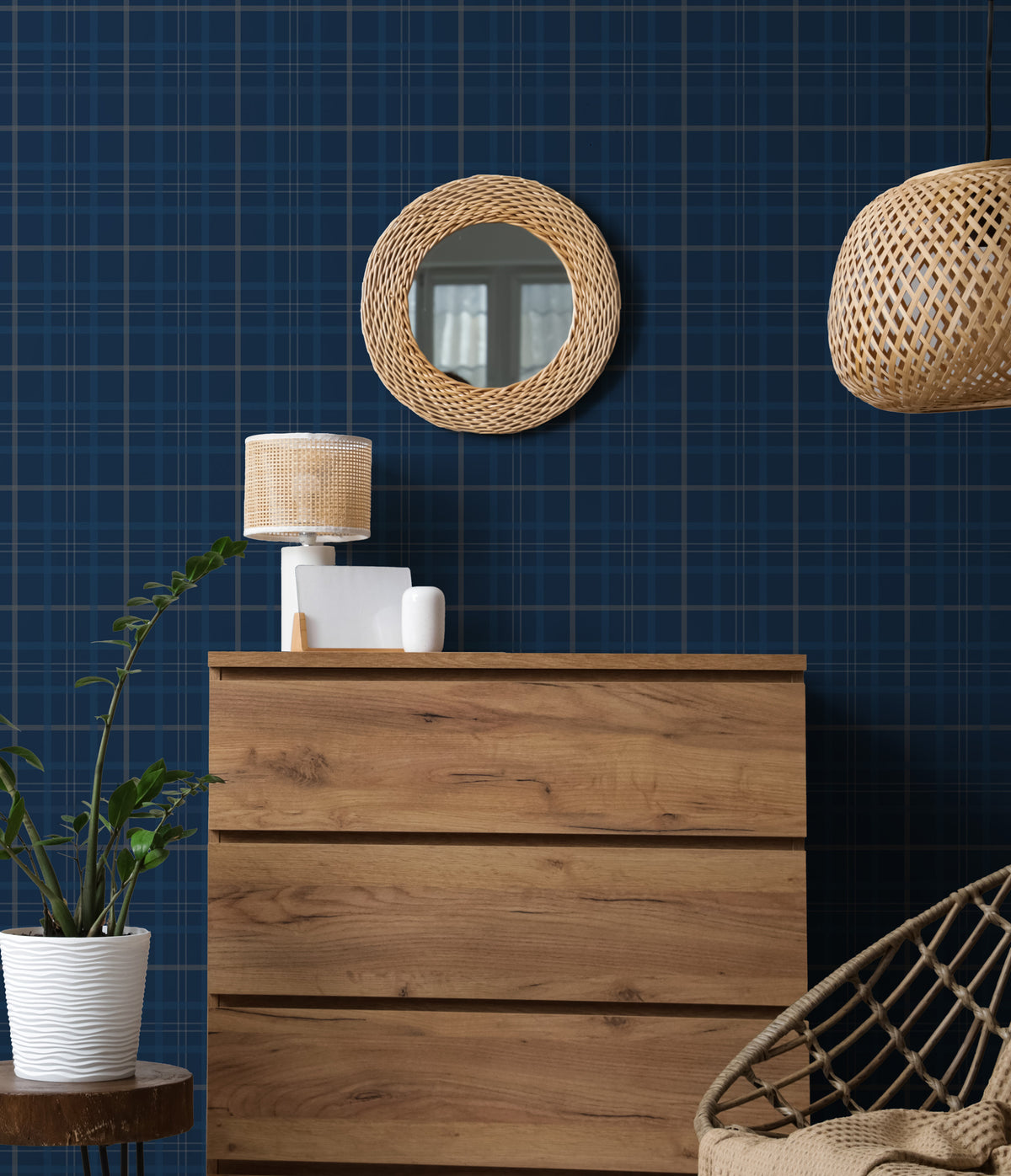 Navy Plaid Wallpaper : Classic Tartan Check Pattern
