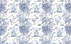 Blue Toile Safari Wallpaper : Balloon and Animal Kids Wall Mural - View 2