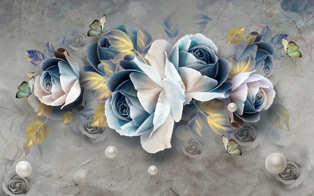 Blue Rose Wallpaper : Oversized 3D Floral Mural - View 2