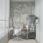 Beige Forest Wallpaper : Sepia Woodland Deer Mural - View 2