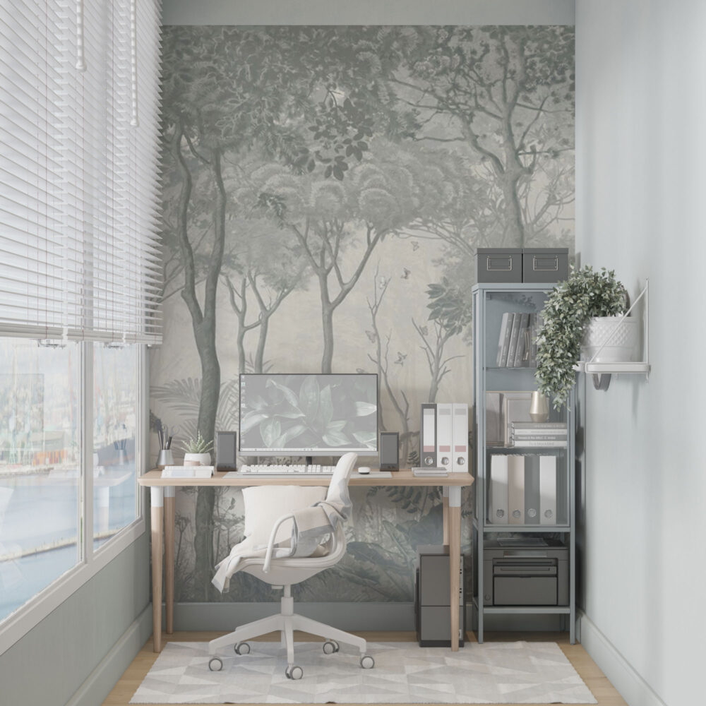 Beige Forest Wallpaper : Sepia Woodland Deer Mural - View 2