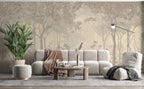 Beige Forest Wallpaper : Sepia Woodland Deer Mural - View 5