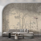 Beige Forest Wallpaper : Sepia Woodland Deer Mural - View 3