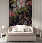 Black Chinoiserie Wallpaper : Blossom Branch and Bird Mural
