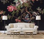 Black Chinoiserie Wallpaper : Blossom Branch and Bird Mural - View 3