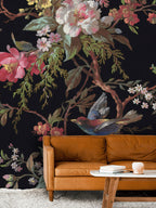 Black Chinoiserie Wallpaper : Blossom Branch and Bird Mural - View 4