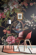 Black Chinoiserie Wallpaper : Blossom Branch and Bird Mural - View 5