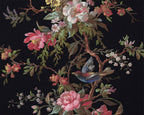 Black Chinoiserie Wallpaper : Blossom Branch and Bird Mural - flat design