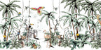 Jungle Elephant Wallpaper : Palms And Flamingos Mural - View 2