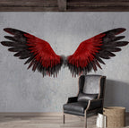 Red Angel Wings Wallpaper : Feathered Wings on Grey Concrete Mural - View 2