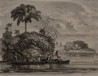 Vintage Engraving Wallpaper : Tropical River Canoe Sepia Mural - flat design