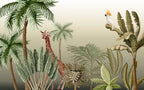Cream Jungle Wallpaper : Parrot And Giraffe Tree Mural - View 2