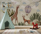 Safari Giraffe Wallpaper : Antelope and Balloons Kids Mural