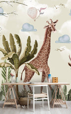 Safari Giraffe Wallpaper : Antelope and Balloons Kids Mural - View 4