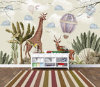 Safari Giraffe Wallpaper : Antelope and Balloons Kids Mural - View 3