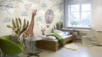 Safari Giraffe Wallpaper : Antelope and Balloons Kids Mural - View 2