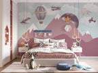 Pink Mountain Wallpaper : Balloons and Planes Kids Mural