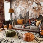 Copper Tropical Leaf Wallpaper : Oversized Beige Leaves Mural