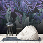 Purple Tropical Leaf Wallpaper : Dark Teal Jungle Mural